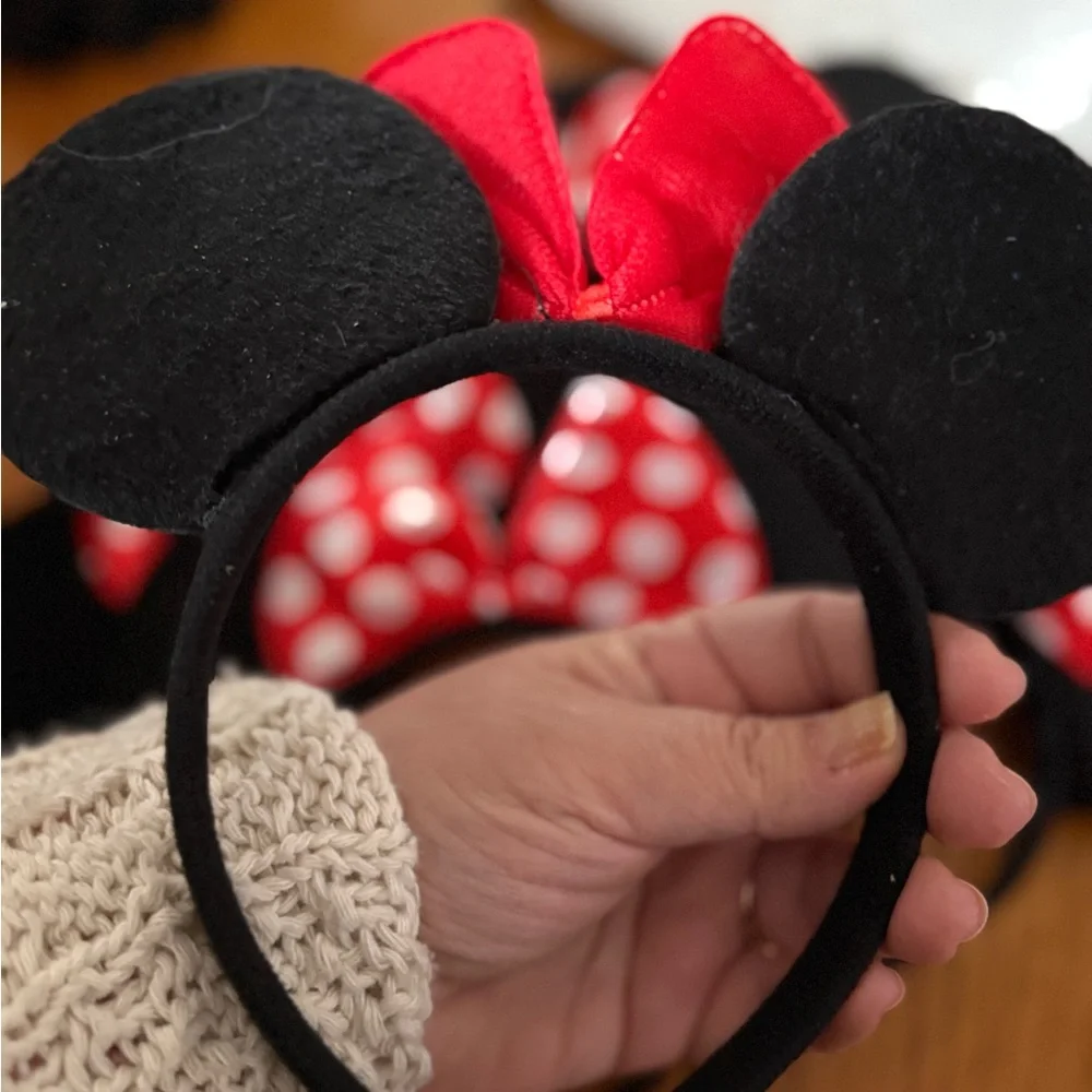 8x Minnie Mouse Ears Headband Classic Solid Black & Red Bow Ears Birthday party